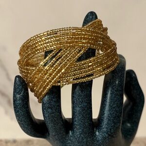 NWT Metallic Gold Seed Bead Statement Bracelet